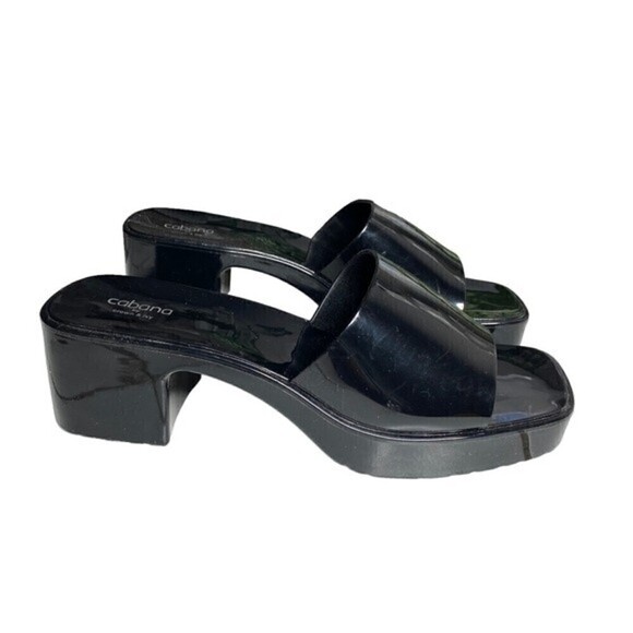 Cabana by Crown & Ivy Black Slip On Block Heel Hyacinth Sandals - Picture 1 of 6